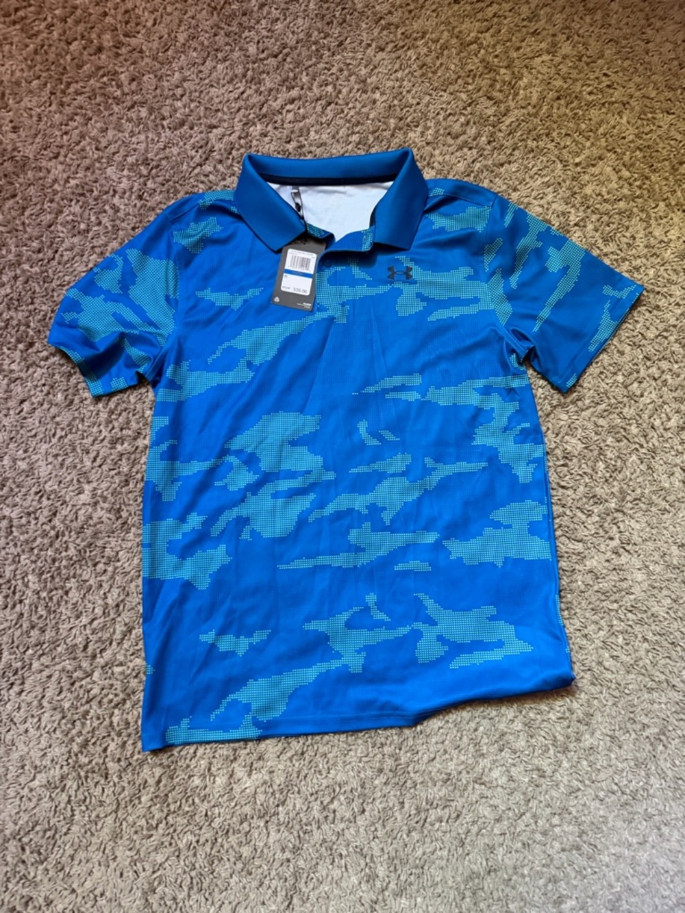 NWT Under Armour Kids' Blue Camo Polo Shirt YXL